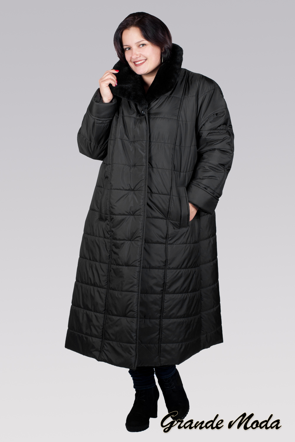 Черное стеганое пальто фабрика Артесса 74 размера